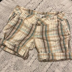 Adorable 2000s O'Neill blue + cream plaid shorts 24 inch waist.